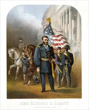 General Ulysses S. Grant, Full-Length Portrait with other Soldiers and Horses at U.S. Capitol, Artist Samuel S. Frissel, Lithographer and Publisher Charles H. Crosby, 1868