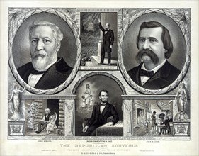 Campaign Banner for 1884 Presidential Election, Republican Ticket, Presidential and Vice-Presidential Candidates James G. Blaine and John A. Logan, "The Republican Souvenir, Standard Bearers and Illus...