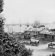 View of Waterfront with Federal Supply Boats, Siege of Petersburg, American Civil War, City Point, Virginia, USA, 1864