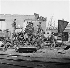 Crippled Locomotive, Richmond & Petersburg Railroad Depot, American Civil War, Richmond, Virginia, USA, 1865