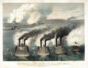 Capture of Fort Henry by U.S. Gun Boats under the Command of Flag Officer Foote, February 6th 1862, Lithograph, Middleton, Strobridge & Co.,1860's