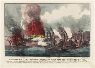 Brilliant Naval Victory on the Mississippi River, near Fort Wright, May 10th, 1862, Lithograph, Currier & Ives, 1862
