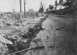 Dead Soldiers in Ditch along Stone Wall, Marye's Heights, Battle of Fredericksburg, December 1862, Photograph by Andrew J. Russell, Published May 3, 1863