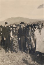 Secretary of the Interior, James Rudolph Garfield, his son with Chief Carlos and his son, Flathead Indian Reservation, Montana, USA, Photograph by Edward H. Boos, 1907
