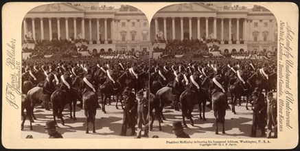President McKinley delivering his inaugural address, Washington, U.S.A., Stereo Card, John F. Jarvis, March 4, 1897