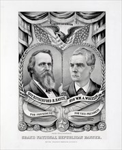 Grand National Republican Banner, Gov. Rutherford B. Hayes for President, Hon. William A. Wheeler for Vice President, Presidential Election Campaign Banner, Lithograph, Published by Currier & Ives, 18...