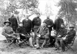 U.S. President Chester A. Arthur and Members of his Expedition to Yellowstone National Park, Left to right: John Schuyler Crosby, Lt. Col. Michael V. Sheridan. Lt. Gen. Philip H. Sheridan, Anson Stage...