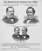 The Democratic candidates--- 1884, Stephen Grover Cleveland of New York, Thomas A. Hendricks of Indiana, from Engravings by Rea, Published by R.S. Menamin, Philadelphia, 1884