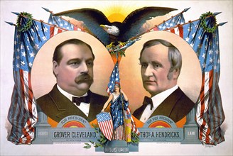 For President, Grover Cleveland of New York, For Vice President, Thos. A. Hendricks, of Indiana, Campaign Poster during 1884 Presidential Election, Artwork by Samuel S. Frizzell, Lithograph Published ...