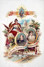 The City of Saint Louis Welcomes the National Democratic Convention, 1888, Presidential Campaign Convention Poster featuring Portraits of President Grover Cleveland and his wife Frances Cleveland, Pri...