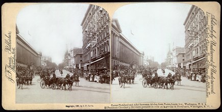 Grover Cleveland and Adlai Stevenson Driving down Pennsylvania Ave., Washington, USA, Stereo Card, J.F. Jarvis Publishers, Sold by Underwood & Underwood, 1893