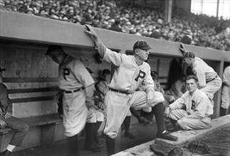 Grover Cleveland Alexander, Portrait Standing on Dugout Steps with Unidentified Players, Philadelphia Phillies, Bain News Service, 1917