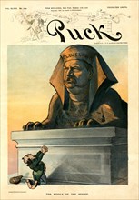 "The Riddle of the Sphinx", Political Cartoon featuring William Jennings Bryan on his Knees appealing to a Sphinx with the face of former President Grover Cleveland, Puck Magazine, Keppler & Schwarzma...