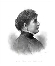 Caroline Harrison (1832-92), First Lady of the United States 1889-92, as Wife of U.S. President Benjamin Harrison, Illustration, Bufford's Son Lith. Co., 1888