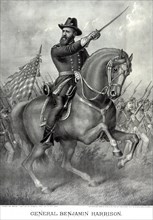 General Benjamin Harrison, "Come On Boys", Battle of Resaca, May 13th to 16th 1864, Illustration Published by Kurz and Allison, 1888