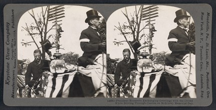 President Roosevelt Exchanging Greetings with the Crowd while driving through Canton on McKinley Memorial Day, Stereo Card, Keystone View Company, September 30, 1907