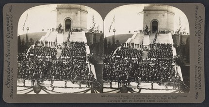 President Roosevelt delivering an oration after the unveiling of the McKinley statue, Canton, Ohio, USA, Stereo Card, Standard Scenic Company, September 30, 1907