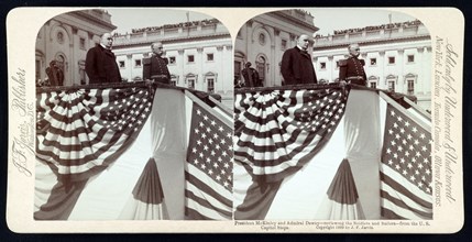 President McKinley and Admiral Dewey Reviewing the Soldiers and Sailors from the U.S. Capitol Steps, Washington DC, USA, Stereo Card, Underwood & Underwood, 1899