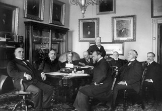 U.S. President William McKinley and his Cabinet, L-R: William McKinley, Secretary of the Treasury Lyman J. Gage, Attorney General John W. Griggs, Secretary of the Navy John D. Long, Secretary of Agric...