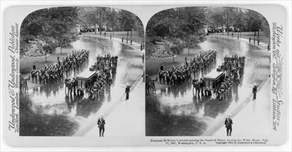 President McKinley's remains passing the Guard of Honor leaving the White House, Washington D.C., USA, Stereo Card, Underwood & Underwood, September 17 1901