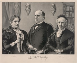 William McKinley, seated between his wife, Ida (left), and Mother, Nancy, Lithograph, Kurz & Allison, 1896