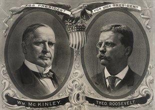 Presidential Election Campaign Banner, William McKinley for President, Theodore Roosevelt for Vice President, Head and Shoulders Portrait, Lithograph from Photographs by George Prince, July 1900