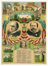 "Protection vs Free Trade, Our Home Defenders", Republican Party Presidential Campaign Poster featuring William McKinley for President and Garret A. Hobart for Vice President, Lithograph, Gillespie, M...