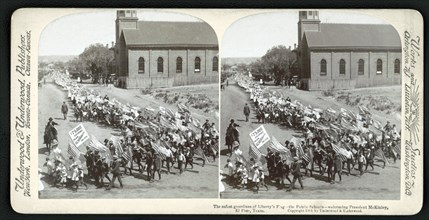 The Safest Guardians of Liberty's Flag - the Public Schools - Welcoming President McKinley, El Paso, Texas, USA, Stereo Card, Underwood & Underwood, 1901