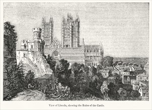 View of Lincoln, showing the Ruins of the Castle, Illustration from John Cassell's Illustrated History of England, Vol. I from the earliest period to the reign of Edward the Fourth, Cassell, Petter an...