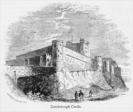 Bamborough Castle, now known as Bamburgh Castle, Illustration from John Cassell's Illustrated History of England, Vol. I from the earliest period to the reign of Edward the Fourth, Cassell, Petter and...