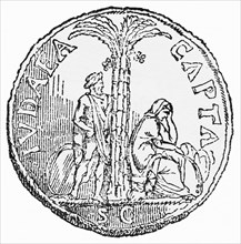 Palm Tree of Judea Capta Coin, Illustration from John Cassell's Illustrated History of England, Vol. I from the earliest period to the reign of Edward the Fourth, Cassell, Petter and Galpin, 1857