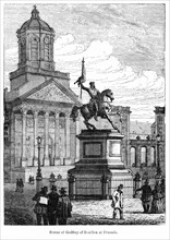 Statue of Godfrey of Bouillon at Brussels, Illustration from John Cassell's Illustrated History of England, Vol. I from the earliest period to the reign of Edward the Fourth, Cassell, Petter and Galpi...