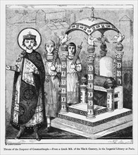 Throne of the Emperor of Constantinople, from a Greek Manuscript of the Ninth Century, in the Imperial Library of Paris, Illustration from John Cassell's Illustrated History of England, Vol. I from th...