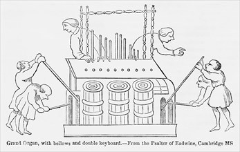 Grand Organ, with Bellows and Double Keyboard, From the Psalter of Eadwine, Cambridge Manuscript, Illustration from John Cassell's Illustrated History of England, Vol. I from the earliest period to th...