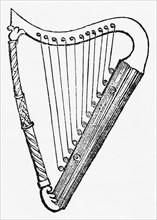 Saxon Harp of the Ninth Century, Illustration from John Cassell's Illustrated History of England, Vol. I from the earliest period to the reign of Edward the Fourth, Cassell, Petter and Galpin, 1857