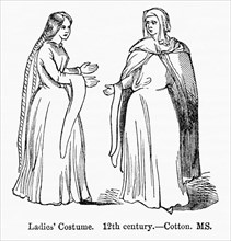 Ladies’ Costume, 12 century, Cotton MS, Illustration from John Cassell's Illustrated History of England, Vol. I from the earliest period to the reign of Edward the Fourth, Cassell, Petter and Galpin, ...