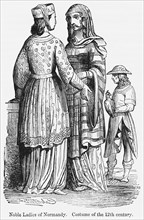 Noble Ladies of Normandy, Costume of the 12th century, Illustration from John Cassell's Illustrated History of England, Vol. I from the earliest period to the reign of Edward the Fourth, Cassell, Pett...