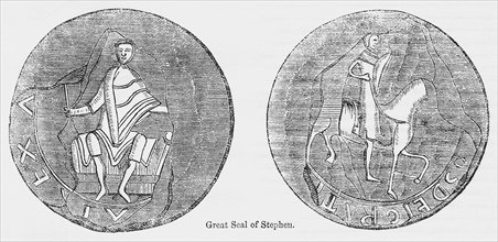 Great Seal of Stephen, Illustration from John Cassell's Illustrated History of England, Vol. I from the earliest period to the reign of Edward the Fourth, Cassell, Petter and Galpin, 1857