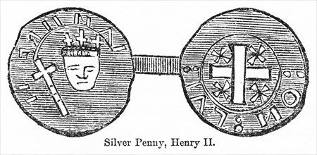 Silver Penny, Henry II, Illustration from John Cassell's Illustrated History of England, Vol. I from the earliest period to the reign of Edward the Fourth, Cassell, Petter and Galpin, 1857