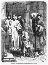 Henry II, doing Penance at the Tomb of Thomas à Becket, Illustration from John Cassell's Illustrated History of England, Vol. I from the earliest period to the reign of Edward the Fourth, Cassell, Pet...