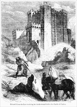 Richard Coeur de Lion receiving his death-wound before the Castle of Chaluz, Illustration from John Cassell's Illustrated History of England, Vol. I from the earliest period to the reign of Edward the...