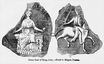 Great Seal of King John, affixed to Magna Charta, Illustration from John Cassell's Illustrated History of England, Vol. I from the earliest period to the reign of Edward the Fourth, Cassell, Petter an...