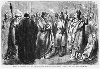 Interior of Westminster Hall, The Bishops Denouncing Sentence of Excommunication again all who should oppose the Charter, Illustration from John Cassell's Illustrated History of England, Vol. I from t...