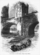 London Bridge in the 13th Century, Escape of Queen Eleanor, Illustration from John Cassell's Illustrated History of England, Vol. I from the earliest period to the reign of Edward the Fourth, Cassell,...