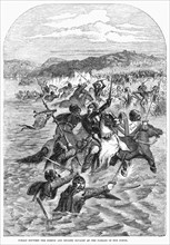 Combat Between the French and English Cavalry at the Passage of the Somme, Illustration from John Cassell's Illustrated History of England, Vol. I from the earliest period to the reign of Edward the F...