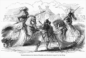 Combat between the Earls of Norfolk and Hereford stopped by the King, Illustration from John Cassell's Illustrated History of England, Vol. I from the earliest period to the reign of Edward the Fourth...