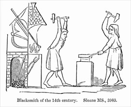 Blacksmith of the 14th Century, Sloane MS., 3983, Illustration from John Cassell's Illustrated History of England, Vol. I from the earliest period to the reign of Edward the Fourth, Cassell, Petter an...