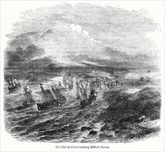 The French Fleet reaching Milford Haven, Illustration from John Cassell's Illustrated History of England, Vol. I from the earliest period to the reign of Edward the Fourth, Cassell, Petter and Galpin,...