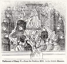 Parliament of Henry V, From the Harleian MSS in the British Museum, Illustration from John Cassell's Illustrated History of England, Vol. I from the earliest period to the reign of Edward the Fourth, ...