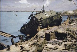 Dead Bodies and Damaged U.S. Tank in Water during Battle of Tarawa, Tarawa Atoll, Gilbert Islands, November 1943
